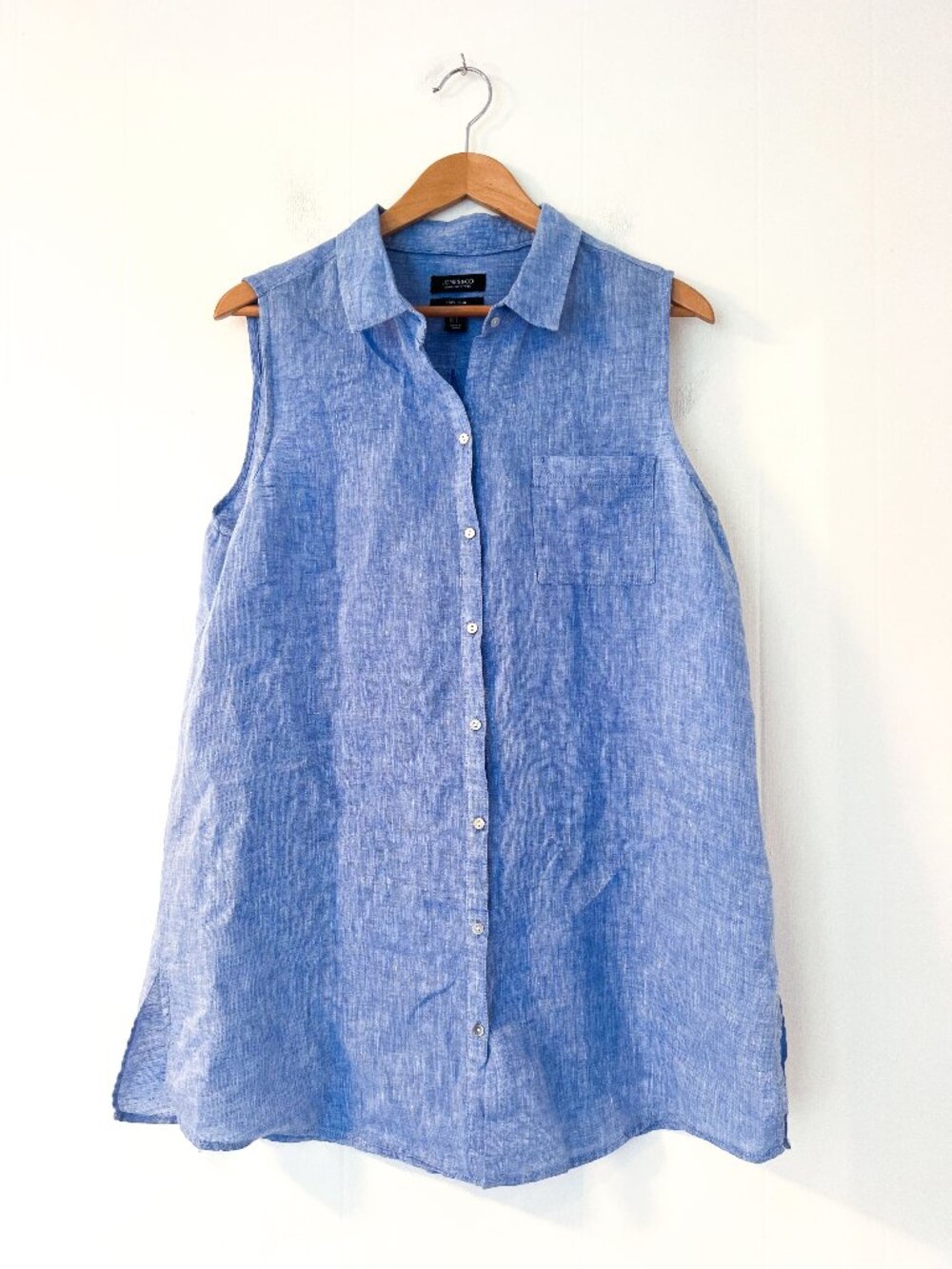 Jones & Co. Blouse Sleeveless 100% Linen High low pearl buttons women's Large - Picture 2 of 8